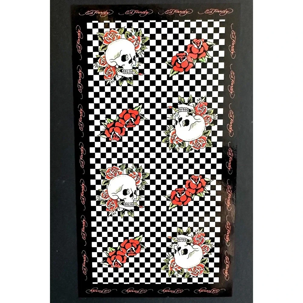 Ed Hardy Skull Rose Checkerboard Beach Towel 36x68 Black White Red 100% Cotton